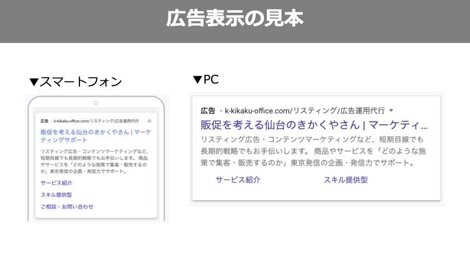 広告表示の見本